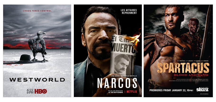 Séries du mois de juin 2018, Narcos, affiches, séreis, Netflix, Spartacus, WestWorld